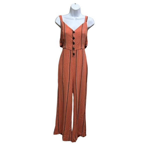 Urban Outfitters Red Clay Striped Linen Blend Jumpsuit Size M - Picture 1 of 5